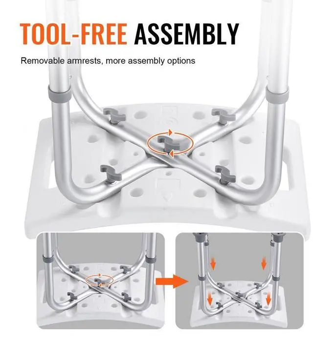 Alt view image 7 of 14 - VEVOR Shower Chair, Adjustable Height Shower Stool with Built-in Handles, Shower Seat for Inside Shower or Tub, Non-Slip Bench Bathtub Stool Seat for Elderly Disabled Handicap, 158.8 kg Capacity