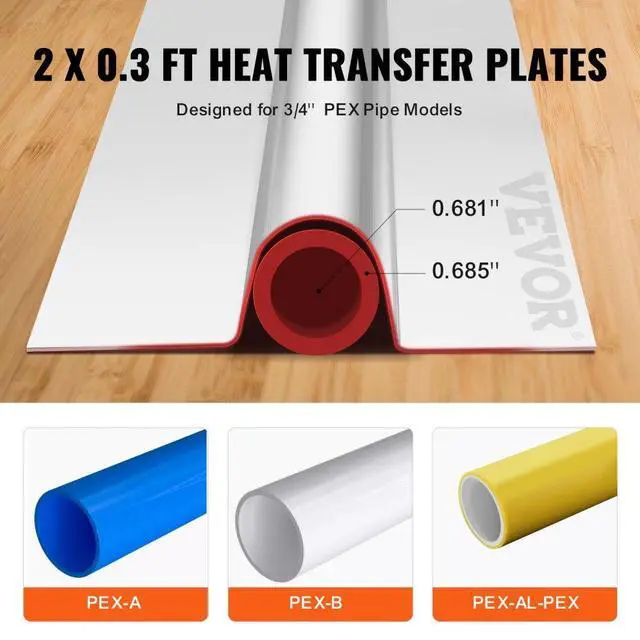 Alt view image 3 of 7 - VEVOR PEX Heat Transfer Plates 4 ft, Radiant Heat Plates for 3/4" PEX Pipe, Durable Aluminum & Easy Trimming and Install Underfloor Heat Tubing Plates, Perfect for Wooden Floors (200pcs)