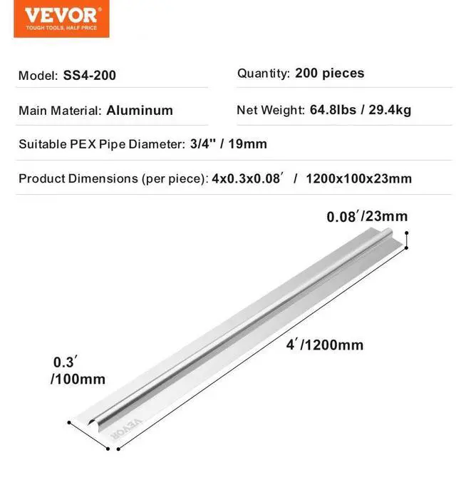Alt view image 7 of 7 - VEVOR PEX Heat Transfer Plates 4 ft, Radiant Heat Plates for 3/4" PEX Pipe, Durable Aluminum & Easy Trimming and Install Underfloor Heat Tubing Plates, Perfect for Wooden Floors (200pcs)