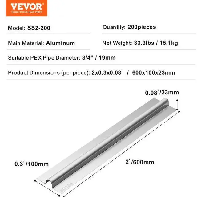 Alt view image 7 of 7 - VEVOR PEX Heat Transfer Plates 2 ft, Radiant Heat Plates for 3/4" PEX Pipe, Durable Aluminum & Easy Trimming and Install Underfloor Heat Tubing Plates, Perfect for Wooden Floors (200pcs)