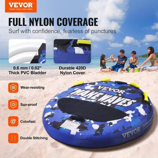 Alt view image 2 of 7 - VEVOR Towable Tube for Boating, 340 lbs, 1-2 Riders Inflatable Boat Tubes and Towables, 51.8" Round Water Sport Towable Tube for Boat to Pull, Full Nylon Cover, EVA Grab Handles and Speed Safety Valve