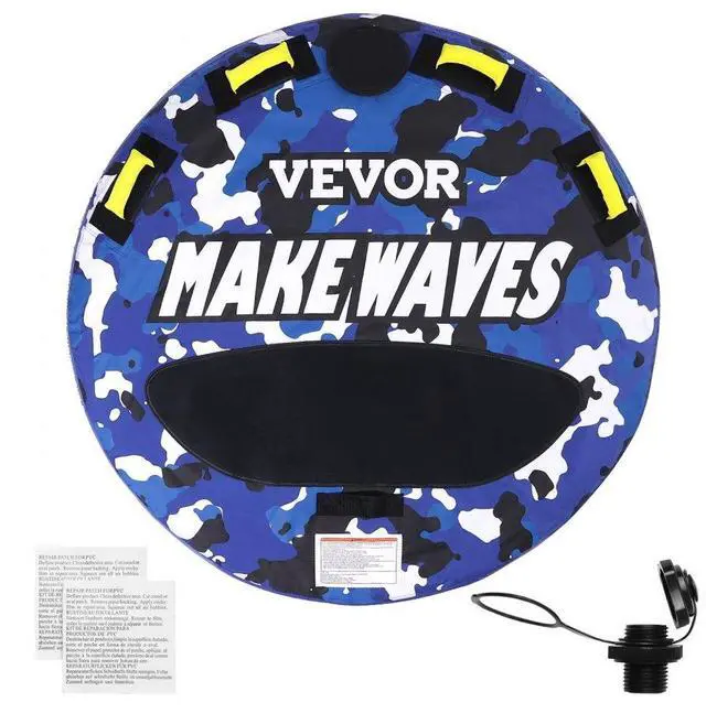 Main image of VEVOR Towable Tube for Boating, 340 lbs, 1-2 Riders Inflatable Boat Tubes and Towables, 51.8" Round Water Sport Towable Tube for Boat to Pull, Full Nylon Cover, EVA Grab Handles and Speed Safety Valve