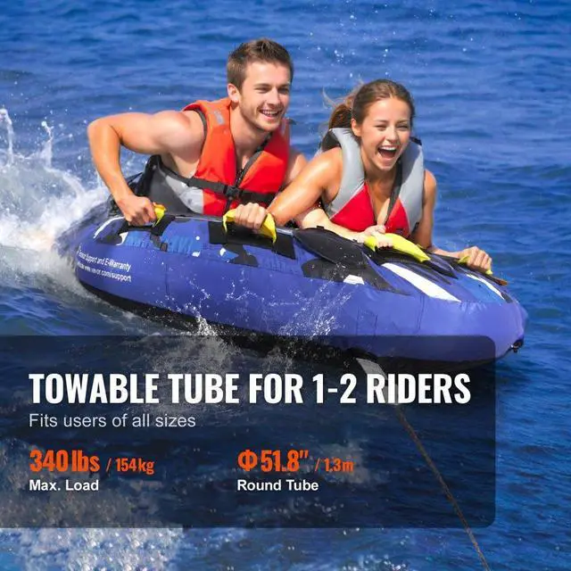 Alt view image 3 of 7 - VEVOR Towable Tube for Boating, 340 lbs, 1-2 Riders Inflatable Boat Tubes and Towables, 51.8" Round Water Sport Towable Tube for Boat to Pull, Full Nylon Cover, EVA Grab Handles and Speed Safety Valve