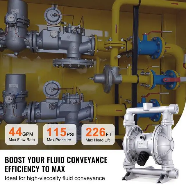 Alt view image 3 of 7 - VEVOR Air Operated Double Diaphragm Pump, 44GPM, Max 115PSI Air Waste Oil Pneumatic Transfer Pump with 2 Extra Diaphragms, 1-1/2 inch Inlet & Outlet Aluminum Alloy Diaphragm Pump for Diesel Grease Oil