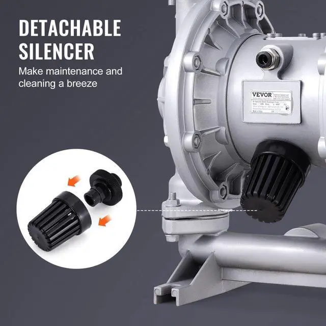 Alt view image 5 of 7 - VEVOR Air Operated Double Diaphragm Pump, 44GPM, Max 115PSI Air Waste Oil Pneumatic Transfer Pump with 2 Extra Diaphragms, 1-1/2 inch Inlet & Outlet Aluminum Alloy Diaphragm Pump for Diesel Grease Oil