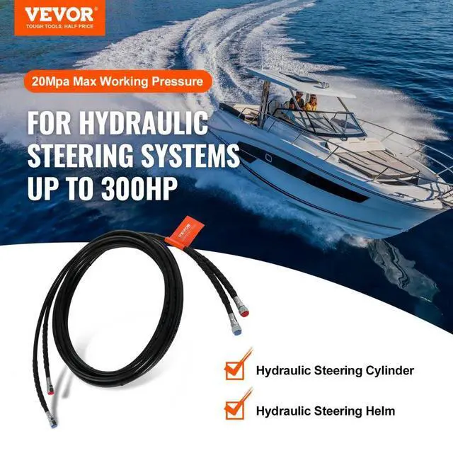 Alt view image 2 of 7 - VEVOR Outboard Hose Kit, 20 ft Hydraulic Steering Hose, 2-Piece Leak-Proof TPEE Hydraulic Boat Hoses, Compatible with Marine Hydraulic Outboard Steering Boat System up to 300 HP