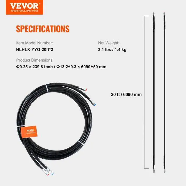 Alt view image 7 of 7 - VEVOR Outboard Hose Kit, 20 ft Hydraulic Steering Hose, 2-Piece Leak-Proof TPEE Hydraulic Boat Hoses, Compatible with Marine Hydraulic Outboard Steering Boat System up to 300 HP