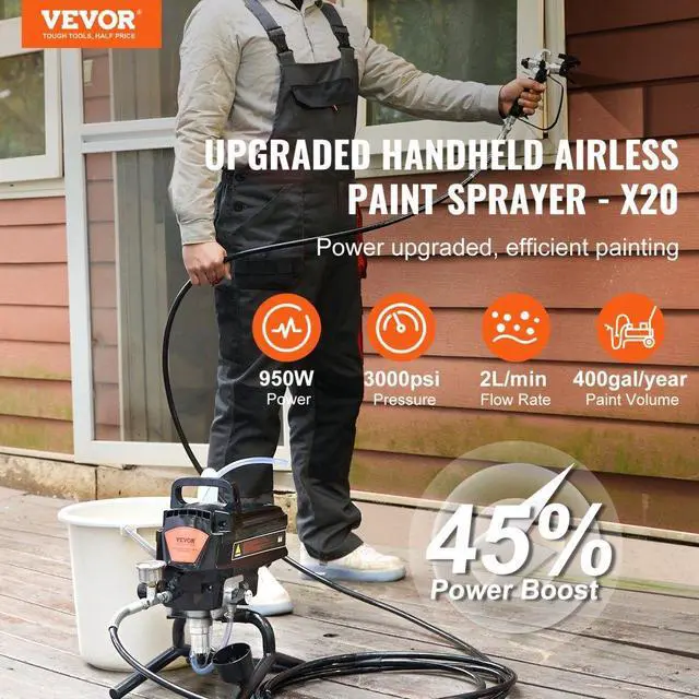 Alt view image 2 of 7 - VEVOR 950W Stand Airless Paint Sprayer, 3000PSI High Efficiency Electric Airless Sprayer, Handheld Paint Sprayers for Home Interior and Exterior Furniture and Fences, Fine And Even Painting Effect