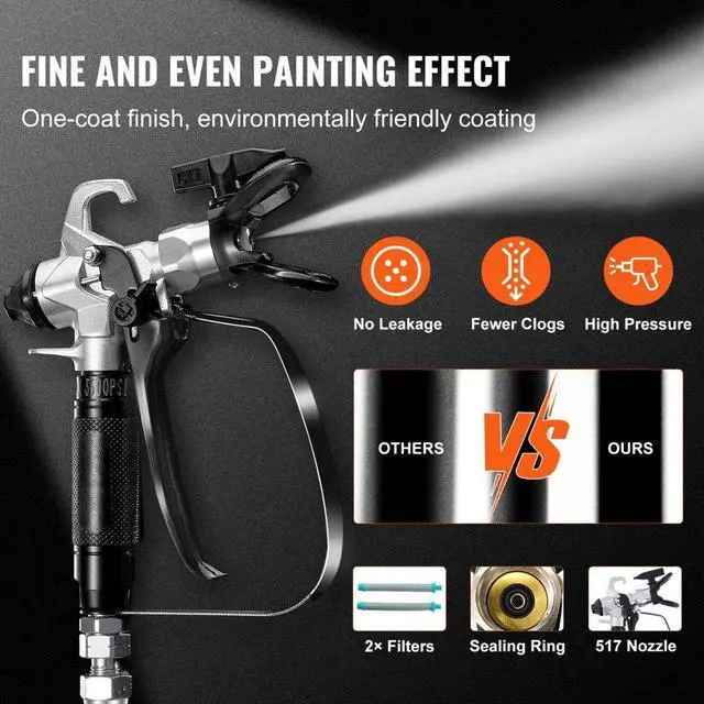 Alt view image 3 of 7 - VEVOR 950W Stand Airless Paint Sprayer, 3000PSI High Efficiency Electric Airless Sprayer, Handheld Paint Sprayers for Home Interior and Exterior Furniture and Fences, Fine And Even Painting Effect