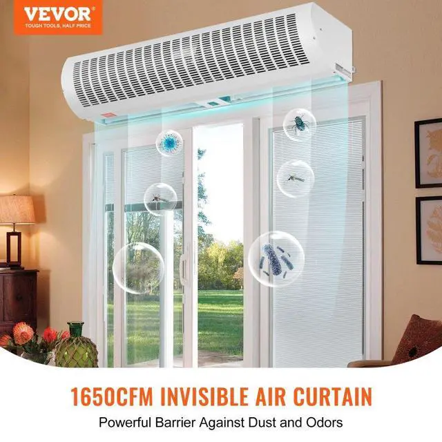 Alt view image 2 of 7 - VEVOR 48" Commercial Indoor Air Curtain Super Power 2 Speeds 1650CFM, Wall Mounted Air Curtains for Doors, Indoor Over Door Fan with Heavy Duty Limit Switch, Easy-Install 110V Unheated