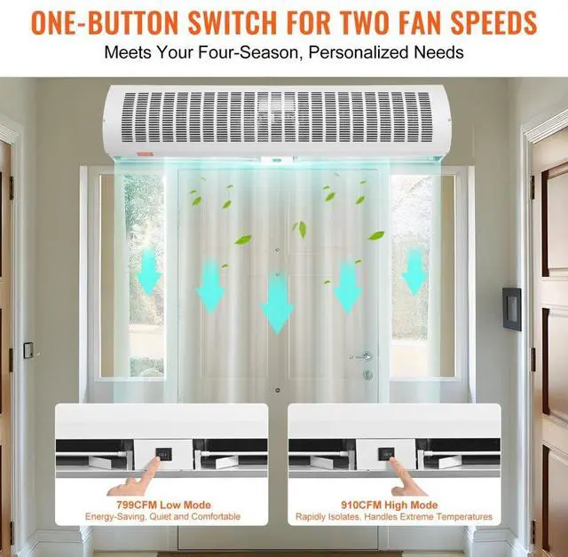 Alt view image 4 of 7 - VEVOR 48" Commercial Indoor Air Curtain Super Power 2 Speeds 1650CFM, Wall Mounted Air Curtains for Doors, Indoor Over Door Fan with Heavy Duty Limit Switch, Easy-Install 110V Unheated