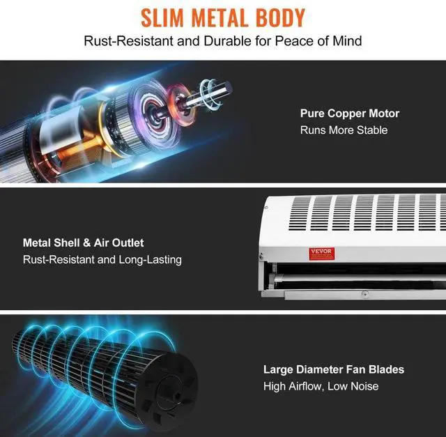 Alt view image 6 of 7 - VEVOR 48" Commercial Indoor Air Curtain Super Power 2 Speeds 1650CFM, Wall Mounted Air Curtains for Doors, Indoor Over Door Fan with Heavy Duty Limit Switch, Easy-Install 110V Unheated