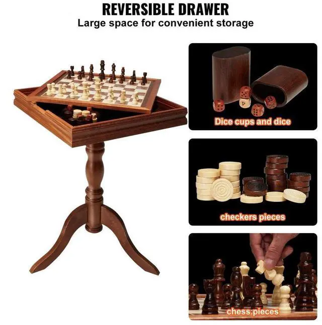 Alt view image 6 of 8 - VEVOR 3-IN-1 Chess Checkers Backgammon Table Set, 18 Inch Premium Wooden Chess Table, Deluxe Combo Game Table Furniture Set, Chess Set Board Game Gift for Family Board Games