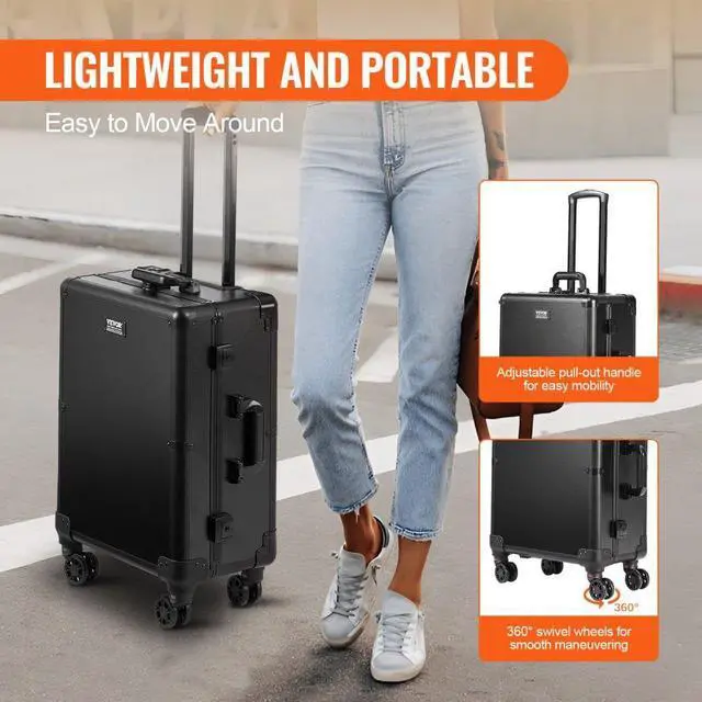 Alt view image 4 of 7 - VEVOR Makeup Train Case with Lock, Lighted Mirror, 4 Storage Trays, Brush Holder, Travel Cosmetic Organizer Box w/ Swivel Wheels, Professional Artist Trolley Studio Free Standing Case