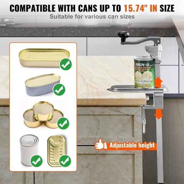 Alt view image 3 of 7 - VEVOR Manual Can Opener, Commercial Table Clamp Opener for Large Cans, Heavy Duty Can Opener with Base, Adjustable Height Industrial Jar Opener For Cans Up to 15.7" Tall, for Restaurant Hotel Home Bar