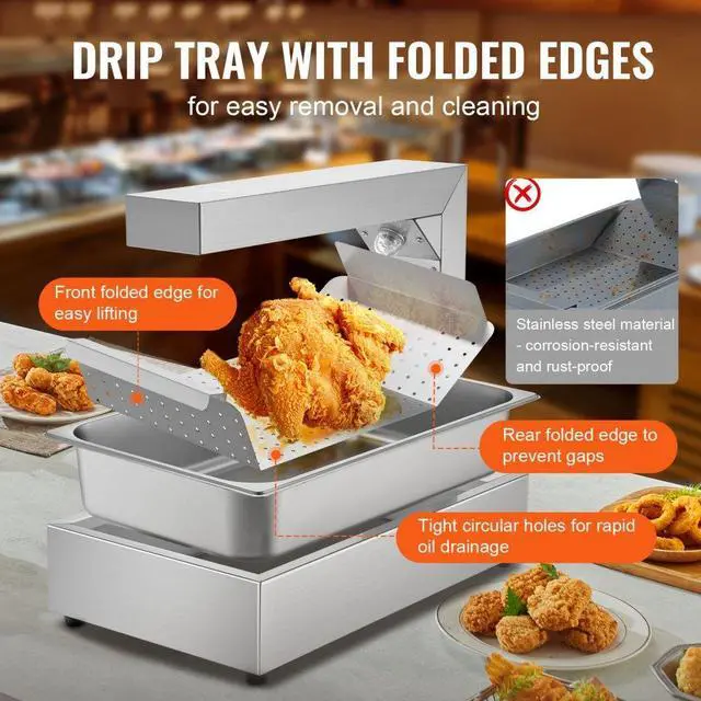 Alt view image 4 of 8 - VEVOR French Fry Food Warmer, 750W Commercial Food Heating Lamp, Electric Stainless Steel Warming Light Dump Station, Countertop 104-122°F Fries Food Warmer for Chip Buffet Kitchen Restaurant, Silver