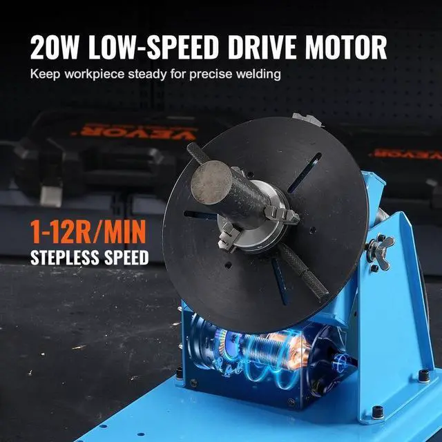 Alt view image 4 of 14 - VEVOR Rotary Welding Positioner 10KG, 0-90° Welding Positioning Turntable Table with 8.1 Inch 3-Jaw Lathe Chuck, 1-12 RPM 20W Portable Welder Positioning Machine for Cutting Grinding Assembly Testing