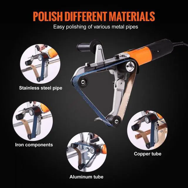 Alt view image 6 of 7 - VEVOR Pipe Tube Polisher Sander, 1000W Pipe Belt Sander with 6 Variable Speeds 1100-3200rpm, Professional Belt Sander Grinding Machine with 100PCS Sanding Belts for Burnishing Finishing Rust Removal