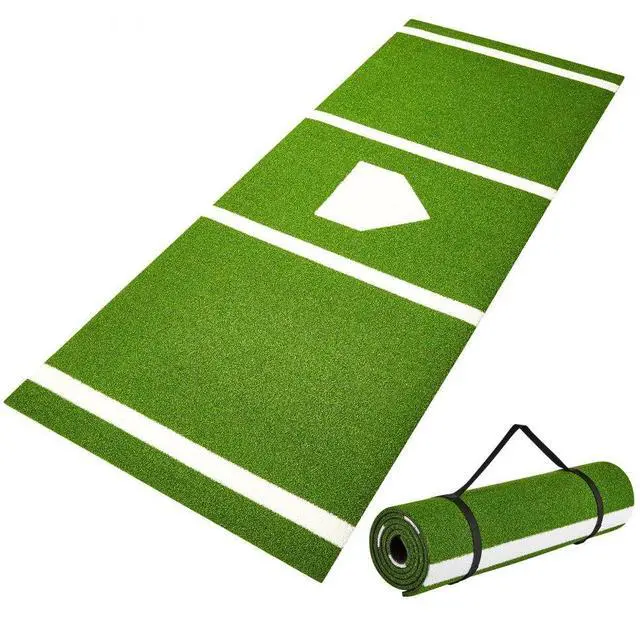 Main image of VEVOR Baseball Softball Hitting Batting Mat, 10' x 3.8' Indoor/Outdoor Softball Mat, Lined & Foam Backing Anti-Slip Anti-Fade Softball Training Aid, Portable Practice Mat with Tightening Rope, Green