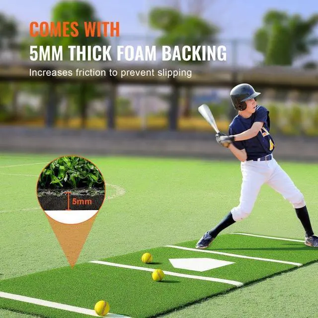 Alt view image 3 of 7 - VEVOR Baseball Softball Hitting Batting Mat, 10' x 3.8' Indoor/Outdoor Softball Mat, Lined & Foam Backing Anti-Slip Anti-Fade Softball Training Aid, Portable Practice Mat with Tightening Rope, Green