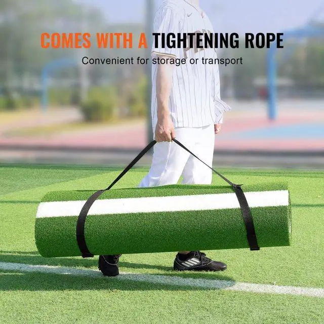 Alt view image 5 of 7 - VEVOR Baseball Softball Hitting Batting Mat, 10' x 3.8' Indoor/Outdoor Softball Mat, Lined & Foam Backing Anti-Slip Anti-Fade Softball Training Aid, Portable Practice Mat with Tightening Rope, Green