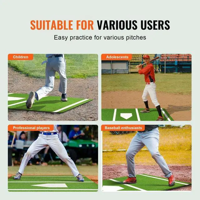 Alt view image 6 of 7 - VEVOR Baseball Softball Hitting Batting Mat, 10' x 3.8' Indoor/Outdoor Softball Mat, Lined & Foam Backing Anti-Slip Anti-Fade Softball Training Aid, Portable Practice Mat with Tightening Rope, Green