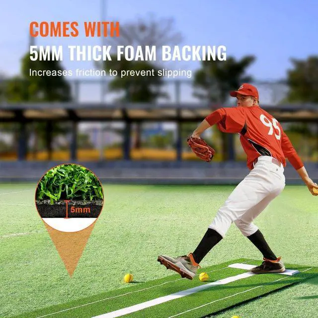 Alt view image 3 of 7 - VEVOR Softball Pitching Mat, 10' x 3' Softball Pitching Mound, Antislip Antifade Rubber Softball Pitching Training Aid, Pitch Practice Mat for Pitchers Indoor Outdoor Pitching Practice, Green