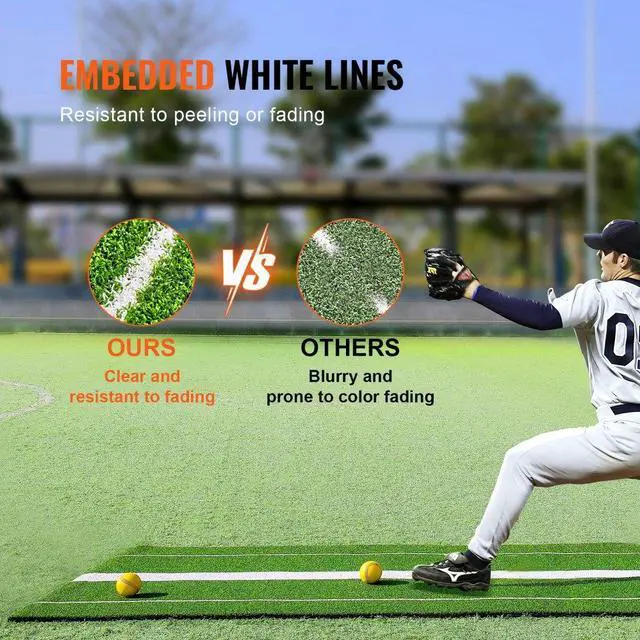Alt view image 4 of 7 - VEVOR Softball Pitching Mat, 10' x 3' Softball Pitching Mound, Antislip Antifade Rubber Softball Pitching Training Aid, Pitch Practice Mat for Pitchers Indoor Outdoor Pitching Practice, Green