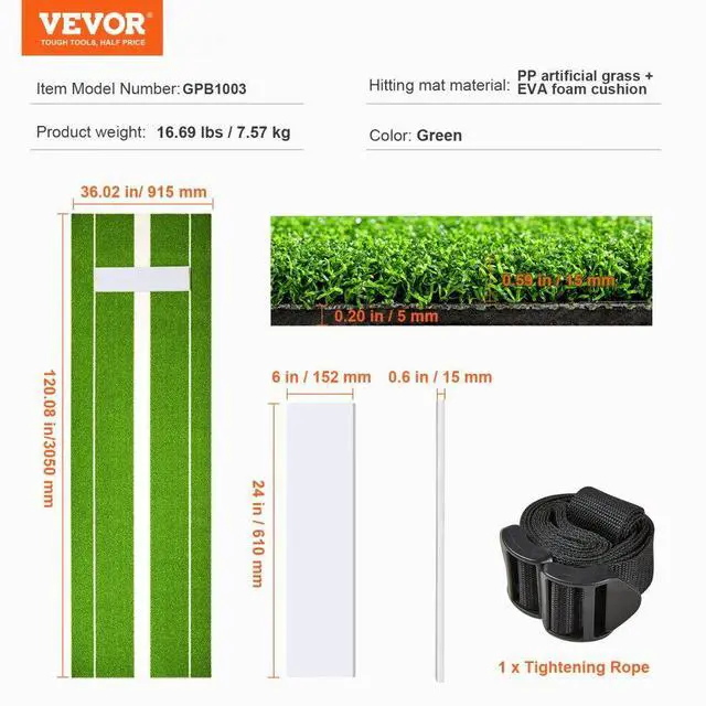 Alt view image 7 of 7 - VEVOR Softball Pitching Mat, 10' x 3' Softball Pitching Mound, Antislip Antifade Rubber Softball Pitching Training Aid, Pitch Practice Mat for Pitchers Indoor Outdoor Pitching Practice, Green