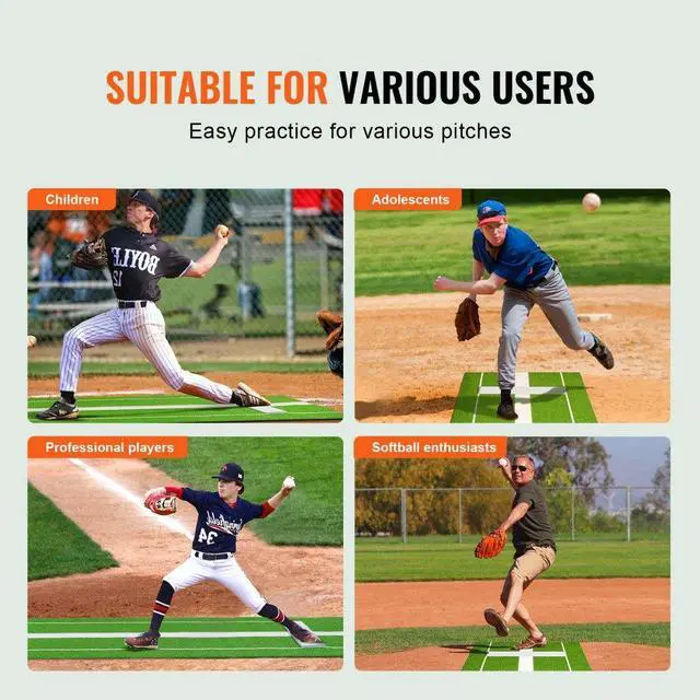 Alt view image 6 of 7 - VEVOR Softball Pitching Mat, 10' x 3' Softball Pitching Mound, Antislip Antifade Rubber Softball Pitching Training Aid, Pitch Practice Mat for Pitchers Indoor Outdoor Pitching Practice, Green