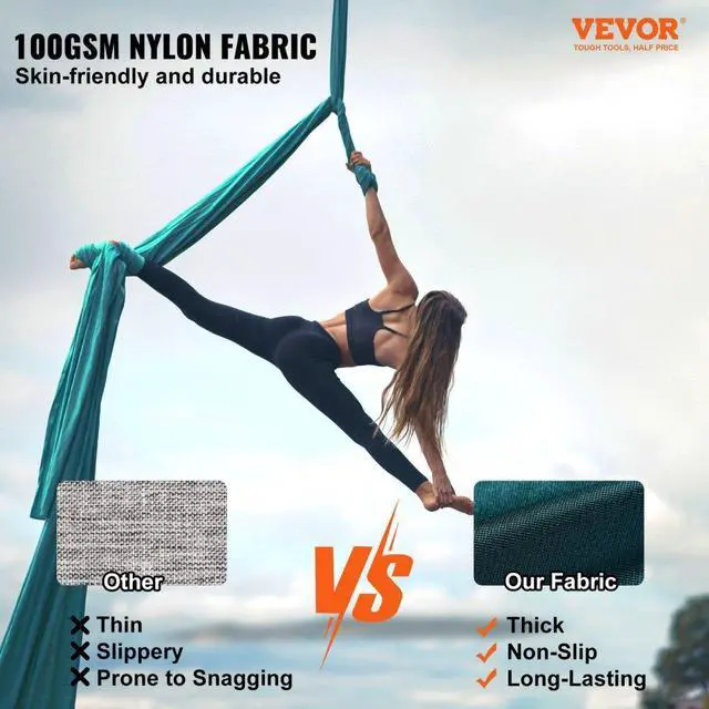 Alt view image 2 of 7 - VEVOR Aerial Silk & Yoga Swing, 8.7 Yards, Aerial Yoga Hammock Kit with 100gsm Nylon Fabric, Full Rigging Hardware & Easy Set-up Guide, Antigravity Flying for All Levels Fitness Bodybuilding, Green