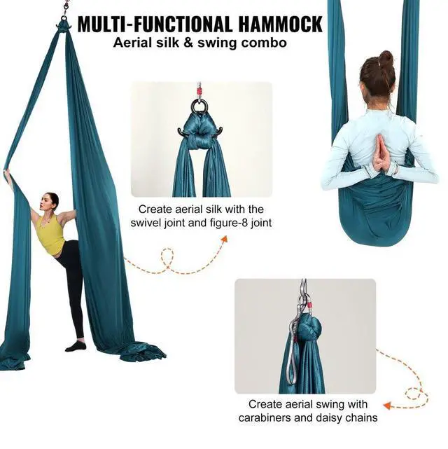 Alt view image 5 of 7 - VEVOR Aerial Silk & Yoga Swing, 8.7 Yards, Aerial Yoga Hammock Kit with 100gsm Nylon Fabric, Full Rigging Hardware & Easy Set-up Guide, Antigravity Flying for All Levels Fitness Bodybuilding, Green