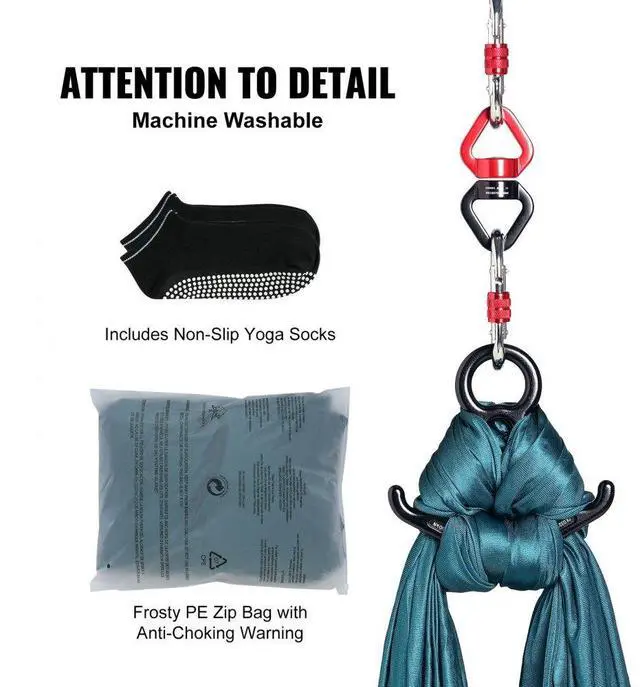 Alt view image 6 of 7 - VEVOR Aerial Silk & Yoga Swing, 8.7 Yards, Aerial Yoga Hammock Kit with 100gsm Nylon Fabric, Full Rigging Hardware & Easy Set-up Guide, Antigravity Flying for All Levels Fitness Bodybuilding, Green