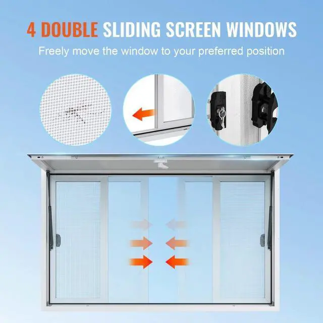 Alt view image 3 of 7 - VEVOR Concession Window 48"x36", Aluminum Alloy Food Truck Service Window with 4 Horizontal Sliding Windows & Awning Door & Drag Hook, Up to 85 Degrees Serving Window for Food Truck Concession Trailer