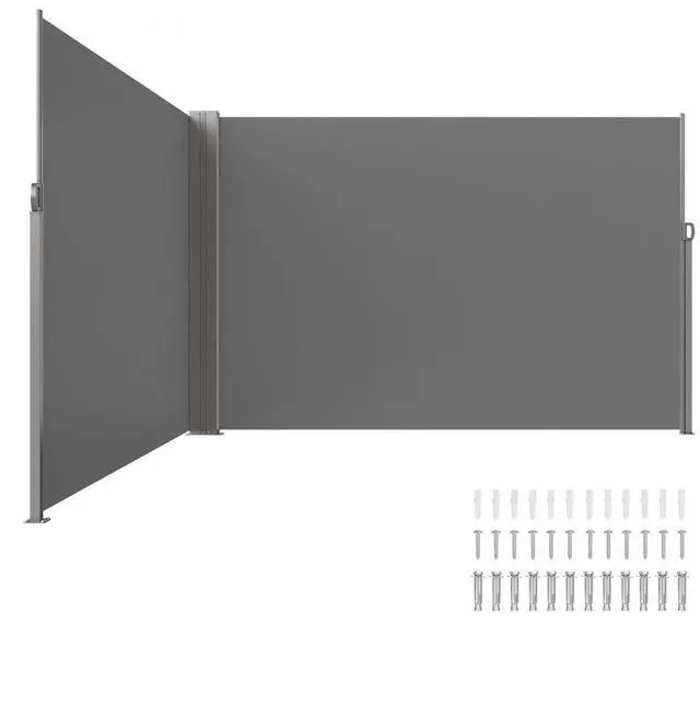 Main image of VEVOR Retractable Side Awning, 79''x 236'' Outdoor Privacy Screen, 180g Polyester Water-proof Retractable Patio Screen, UV 30+ Room Divider Wind Screen for Patio, Backyard, Balcony, Gray