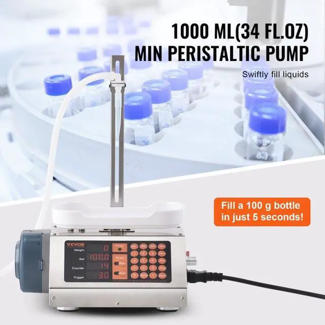 Alt view image 3 of 7 - VEVOR Liquid Filling Machine, 5-300 g Weighing Capacity, Automatic Bottle Filler Machine, Bottling Machine Peristaltic Pump Digital Control for Milk, Water, Wine, Beverage, Soy Sauce (Single Nozzle)