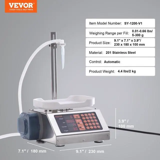 Alt view image 7 of 7 - VEVOR Liquid Filling Machine, 5-300 g Weighing Capacity, Automatic Bottle Filler Machine, Bottling Machine Peristaltic Pump Digital Control for Milk, Water, Wine, Beverage, Soy Sauce (Single Nozzle)