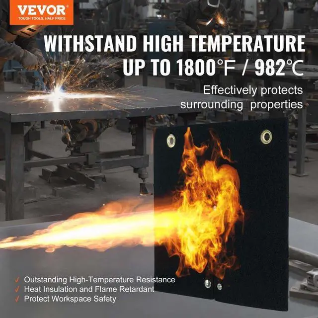 Alt view image 2 of 7 - VEVOR Welding Blanket, 12" x 12" Carbon Fiber Heat Shield Welding Mat, Up To 1800°F Heat Resistant, Flame Protector Pad Plumbing Hole Propane Torch, Soldering Pad with Metal Grommets for Copper Pipe