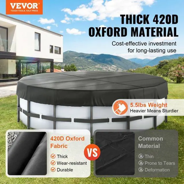 Alt view image 2 of 7 - VEVOR 15 Ft Round Pool Cover, Solar Covers for Above Ground Pools, Safety Pool Cover with Drawstring Design, 420D Oxford Fabric Summer Pool Cover, Waterproof and Dustproof, Black
