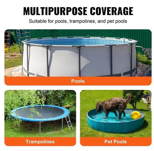 Alt view image 6 of 7 - VEVOR 15 Ft Round Pool Cover, Solar Covers for Above Ground Pools, Safety Pool Cover with Drawstring Design, 420D Oxford Fabric Summer Pool Cover, Waterproof and Dustproof, Black