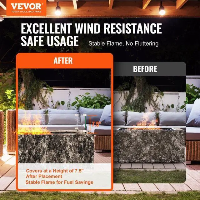 Alt view image 2 of 7 - VEVOR Glass Wind Guard for Rectangular Fire Pit Table 30 x 14 x 7.5 Inch, 0.31 inch Thick and Sturdy Tempered Glass Panel with Hard Aluminum Corner Bracket & Rubber Feet, Easy to Assemble