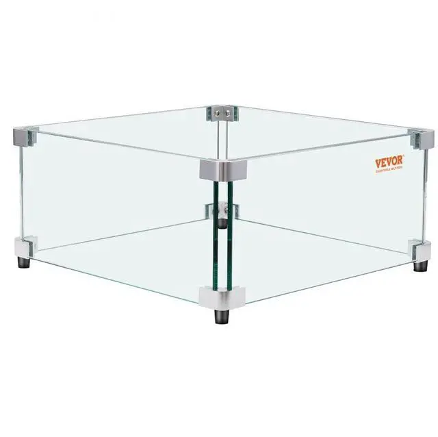 Main image of VEVOR Gas Fire Pit Wind Guard for Square Fire Table, 19 x 19 x 7.5 inch Clear Tempered Wind Guard for Firepits, 0.31 inch Thick Square Glass Shield, Glass Panel with Hard Corner Bracket & Feet