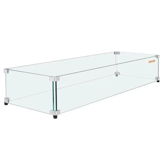Main image of VEVOR Glass Wind Guard for Rectangular Fire Pit Table 31 x 12.5 x 6.5 Inch, 0.31 inch Thick and Sturdy Tempered Glass Panel with Hard Aluminum Corner Bracket & Rubber Feet, Easy to Assemble