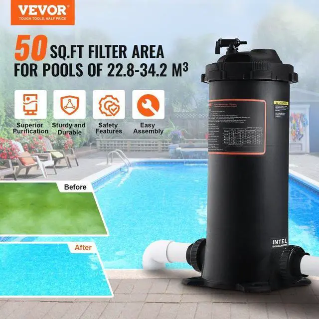 Alt view image 2 of 7 - VEVOR Cartridge Pool Filter, 50Sq. Ft Filter Area Inground Pool Filter, Above Ground Swimming Pool Filtration Filter System with Upgrade Filter &Leak-proof Casing, for Hot Tubs, Spa, Inflatable Pool