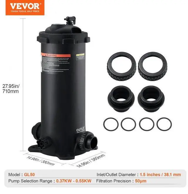 Alt view image 7 of 7 - VEVOR Cartridge Pool Filter, 50Sq. Ft Filter Area Inground Pool Filter, Above Ground Swimming Pool Filtration Filter System with Upgrade Filter &Leak-proof Casing, for Hot Tubs, Spa, Inflatable Pool