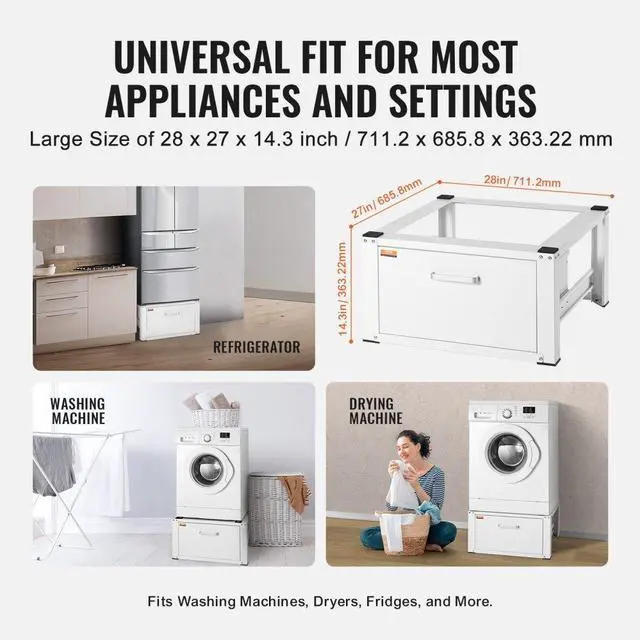 Alt view image 5 of 8 - Vevor Laundry Pedestal 27" Wide 14.4" Height, Washer And Dryer Base Stand Platform Universal Fit 660Lbs Capacity, Heavy Duty Multi-Functional Base For Washing Machine With Drawer & Rich Accessories