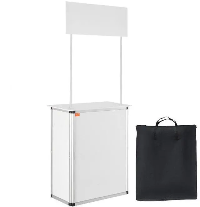 Main image of VEVOR Promotion Counter Table, Portable Tradeshow Podium Table, 30.91" x 14.96" x 71.46", Display Exhibition Counter Stand Booth Fair with Wall, Pop Up Podium with Storage Rack/Carrying Bag
