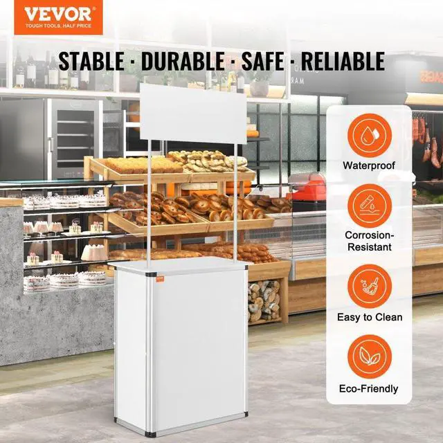 Alt view image 2 of 14 - VEVOR Promotion Counter Table, Portable Tradeshow Podium Table, 30.91" x 14.96" x 71.46", Display Exhibition Counter Stand Booth Fair with Wall, Pop Up Podium with Storage Rack/Carrying Bag