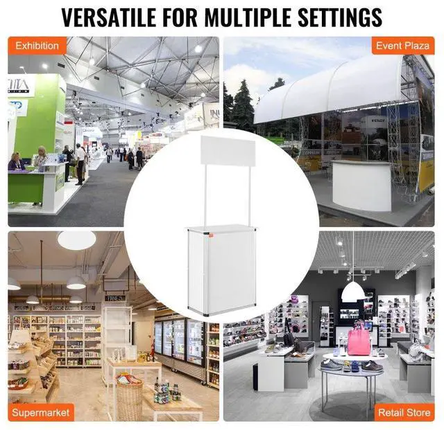 Alt view image 5 of 14 - VEVOR Promotion Counter Table, Portable Tradeshow Podium Table, 30.91" x 14.96" x 71.46", Display Exhibition Counter Stand Booth Fair with Wall, Pop Up Podium with Storage Rack/Carrying Bag