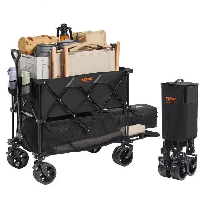 Main image of VEVOR Foldable Double Decker Wagon, 400L Collapsible Wagon Cart with All-Terrain Wheels, Heavy Duty Folding Wagon Cart 350 lbs Weight Capacity for Camping, Shopping, Garden, 52" Extra Long Extender